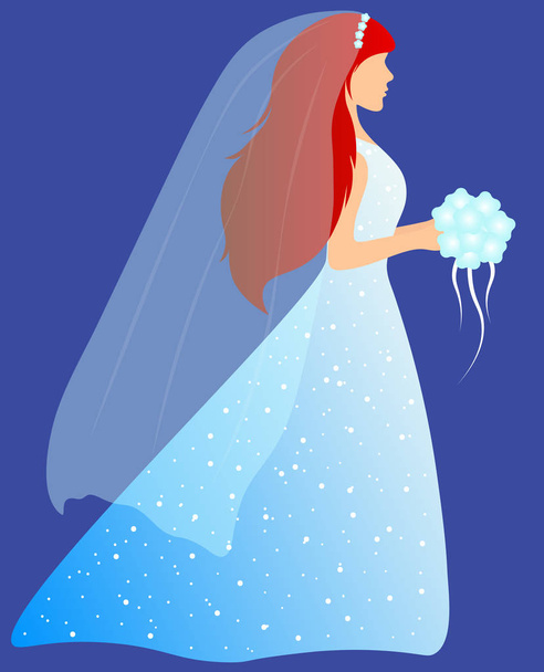 bride in blue dress with rhinestones - Vector, Image