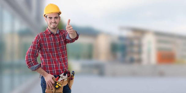construction professional with okay sign or greeting - 写真・画像
