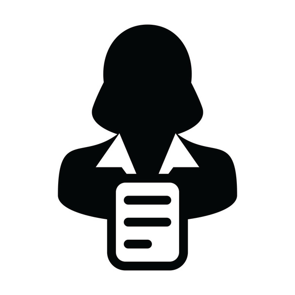 Profilo icona vettoriale profilo della persona femminile con simbolo del documento in un pittogramma glifo illustrazione
 - Vettoriali, immagini