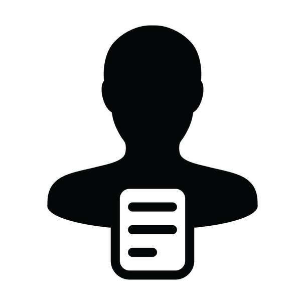 Icono de papel vector hombre persona perfil avatar con símbolo de documento para el negocio en un pictograma de glifo ilustración
 - Vector, Imagen