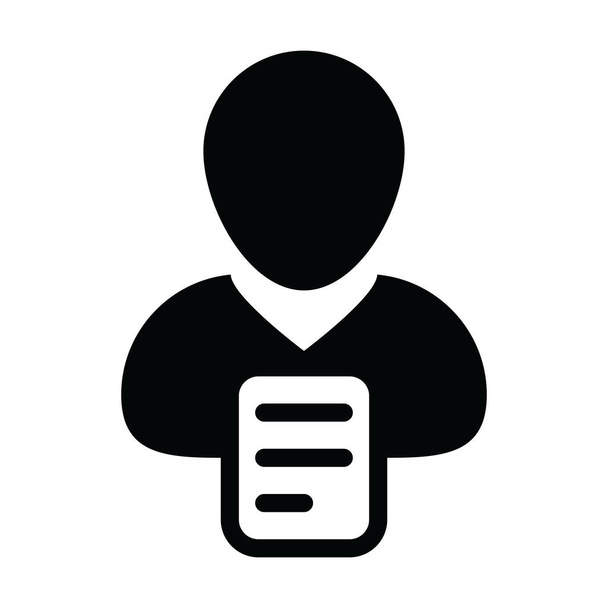 Icono de correo vector hombre persona perfil avatar con símbolo de documento para el negocio en un pictograma de glifo ilustración
 - Vector, Imagen
