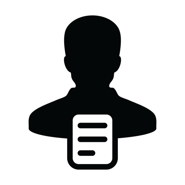 Broszura ikona wektor mężczyzna osoba profil avatar z dokument symbol dla biznesu w glif piktogram ilustracja - Wektor, obraz