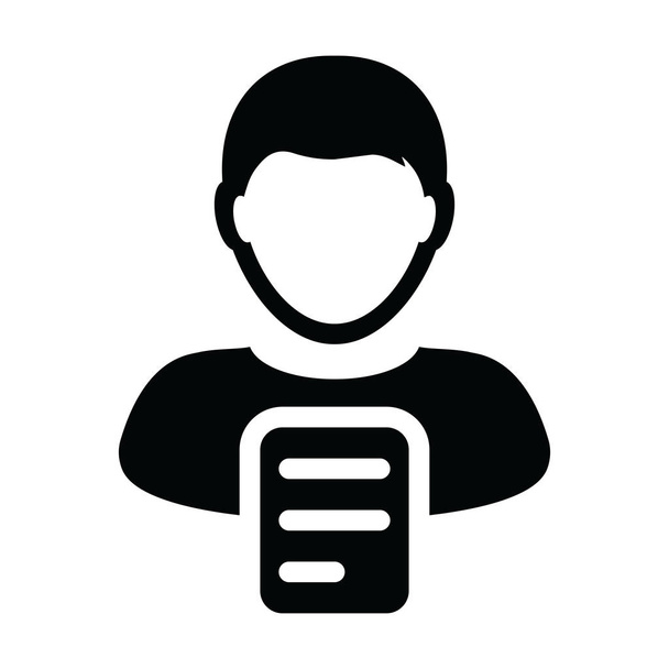 Avatar icon vector male profile avatar with document symbol in a glyph pictogram illustration - Vector, Image