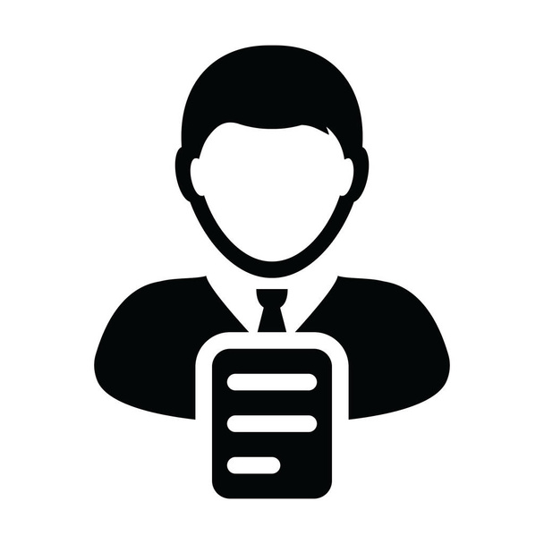User icon vector male profile avatar with document symbol in a glyph pictogram illustration - Vector, Image