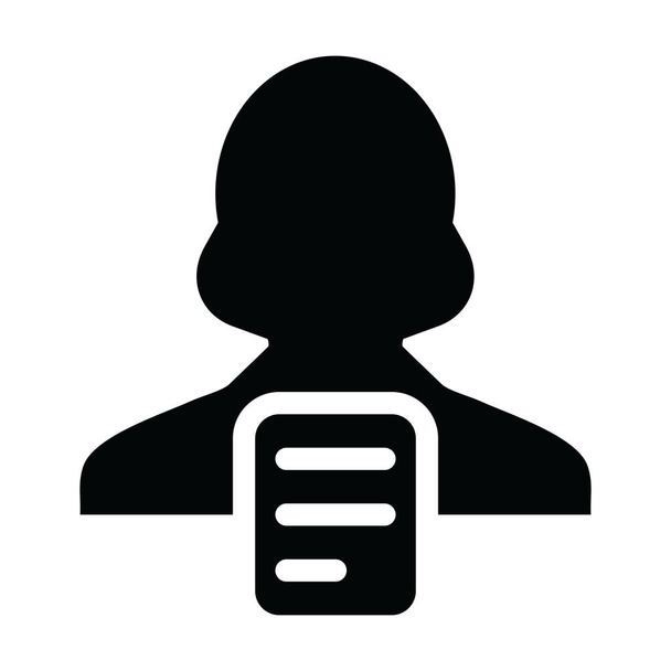 Εικονίδιο χρήστη διάνυσμα γυναικείο πρόσωπο προφίλ με το σύμβολο έγγραφο σε ένα εικονόγραμμα glyph εικόνα - Διάνυσμα, εικόνα