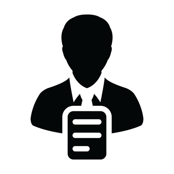 Icono de publicación vector hombre persona perfil avatar con símbolo de documento para el negocio en un pictograma glifo ilustración
 - Vector, Imagen