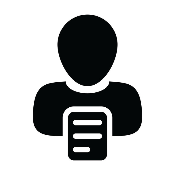 Cv εικονίδιο διάνυσμα αρσενικό πρόσωπο προφίλ avatar με το σύμβολο έγγραφο για τις επιχειρήσεις σε μια εικόνα εικονόγραμμα glyph - Διάνυσμα, εικόνα