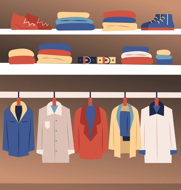 Set of fashion collection of man wardrobe. Various male clothing - Set of men clothes and accessories icons. Flat style. Vector illustration - Vector, Image