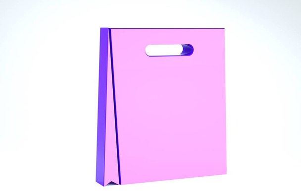 白の背景に隔離された紫色の紙のショッピングバッグアイコン。荷物のサインだ3Dイラスト3Dレンダリング - 写真・画像