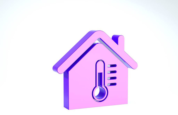 Icône de température Purple House isolée sur fond blanc. Icône du thermomètre. Illustration 3D rendu 3D
 - Photo, image