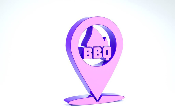 Lila térkép mutató barbecue ikon elszigetelt fehér háttér. Tűzláng ikon. Grill és Bbq grill szimbólum. 3d illusztráció 3d render - Fotó, kép