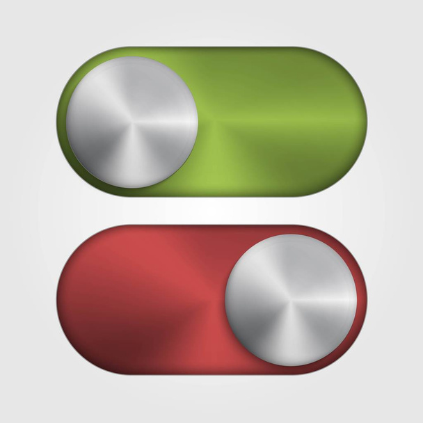 Interruptor de metal 3d para aplicações e site. Cor vermelha e verde. Ilustração vetorial
 - Vetor, Imagem