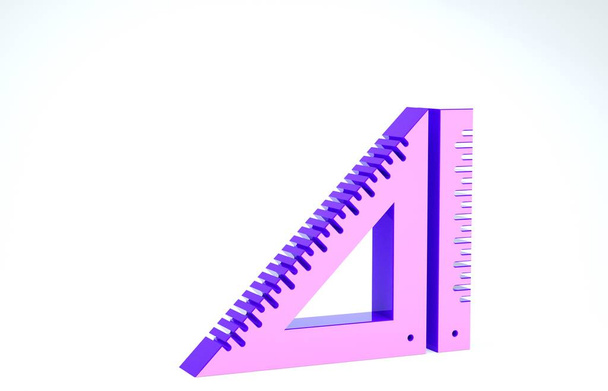 白の背景に隔離された紫の三角定規のアイコン。右端のシンボル。幾何学的記号。3Dイラスト3Dレンダリング - 写真・画像