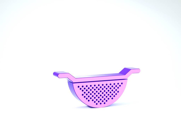 Purple Kitchen colander icon isolated on white background. Cooking utensil. Cutlery sign. 3d illustration 3D render - Photo, Image