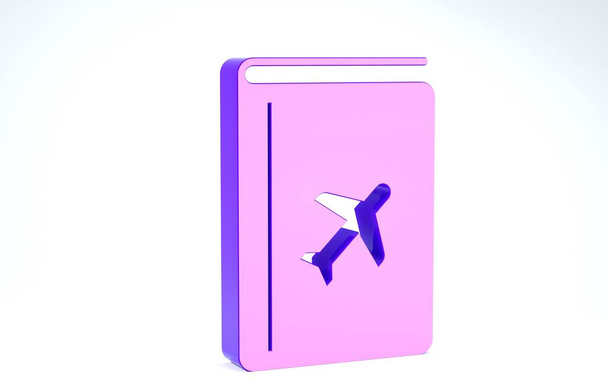 Purple Cover boek reisgids pictogram geïsoleerd op witte achtergrond. 3d illustratie 3d renderen - Foto, afbeelding