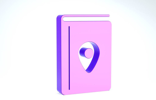 Portada púrpura libro guía de viaje icono aislado sobre fondo blanco. 3D ilustración 3D render
 - Foto, Imagen