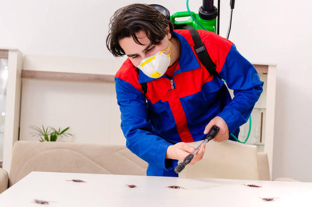 Joven contratista haciendo control de plagas en casa - Foto, Imagen