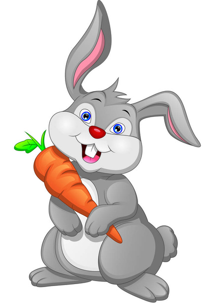 Cartoon szczęśliwy królik i marchewka - Wektor, obraz