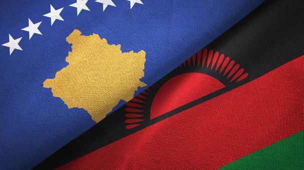 コソボとマラウィの2つの国旗の織物、織物の質感 - 写真・画像