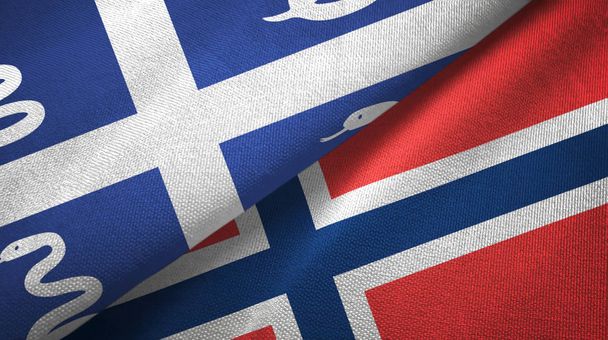 Martinique kígyó és Norvégia két zászlós textilszövet, szövet textúra - Fotó, kép