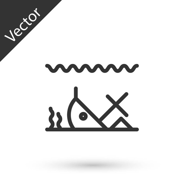 Šedá čára Potopená loď na dně mořské ikony izolované na bílém pozadí. Vektorová ilustrace - Vektor, obrázek