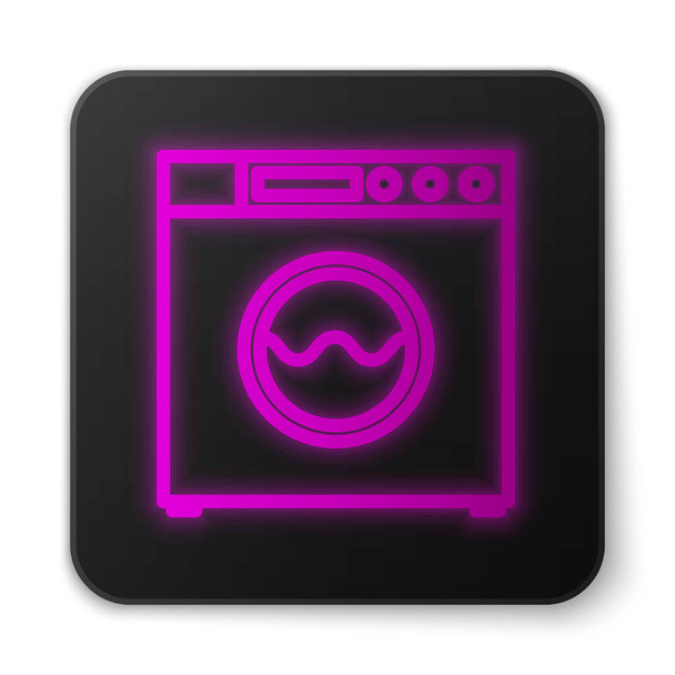 Glowing neon line Washer icon isolated on white background. Washing machine icon. Clothes washer - laundry machine. Home appliance symbol. Black square button. Vector Illustration - Vector, Image