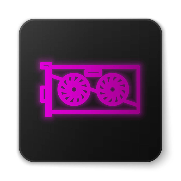 Glowing neon line Video graphic card icon isolated on white background. Black square button. Vector Illustration - Vector, Image