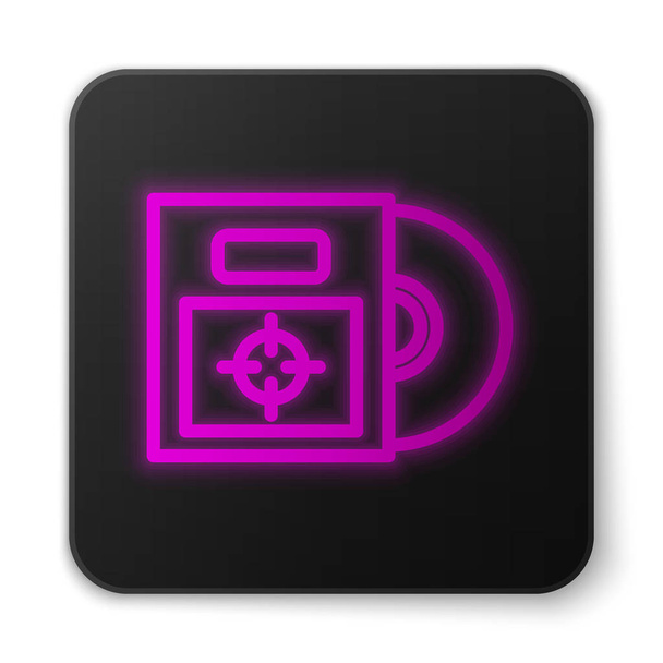 Glowing neon line CD or DVD disk in box icon isolated on white background. Compact disc sign. Black square button. Vector Illustration - Vector, Image