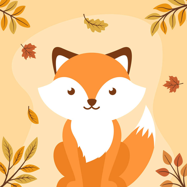 autumn fox in simple flat style vector - Vector, Image