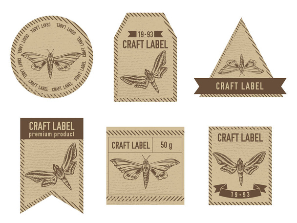 Étiquettes artisanales design vintage avec illustration de ambulyx pryeri, theretra oldenlandiae
 - Vecteur, image