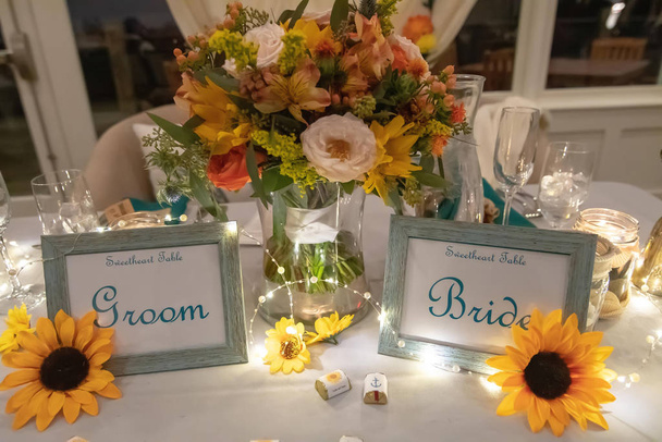 Mr and Mrs Bride and Groom Wedding Table - Photo, Image