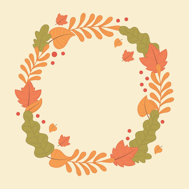 hello autumn season leafs circular frame - Vector, Image