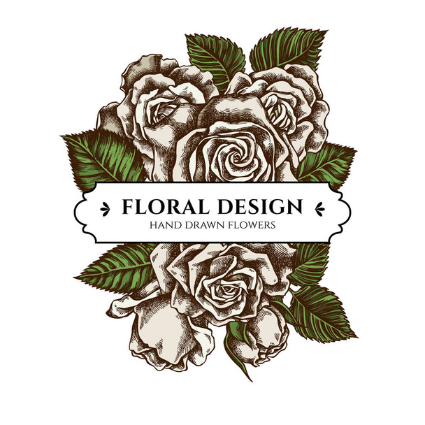 Floral μπουκέτο σχεδιασμό με χρωματιστά τριαντάφυλλα - Διάνυσμα, εικόνα