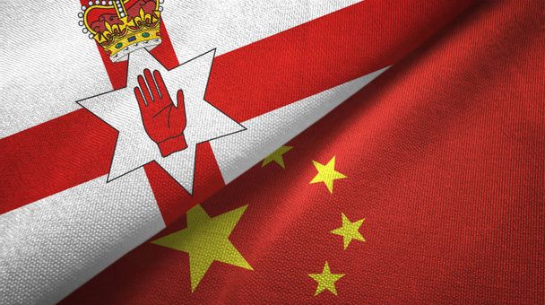 Northern Ireland and China two flags textile cloth, fabric texture - Photo, Image