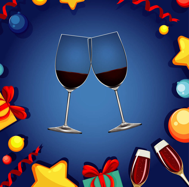 Background with two glasses of champagne and fireworks - Vector, Imagen