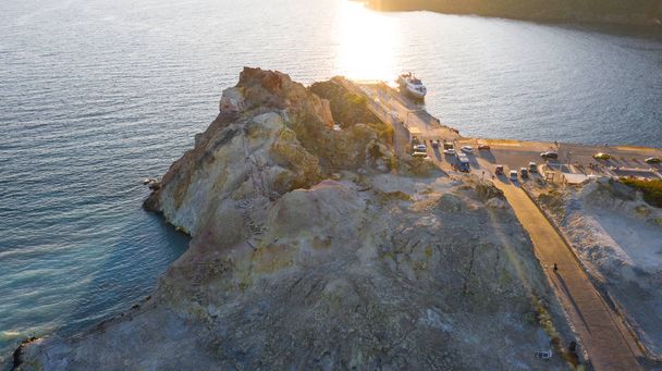 Aerial view photo from flying drone of Vulcano Island to Lipari and Salina Island of the Aelian Islands, Italy on a summer at beautiful day with blue sky - Photo, Image