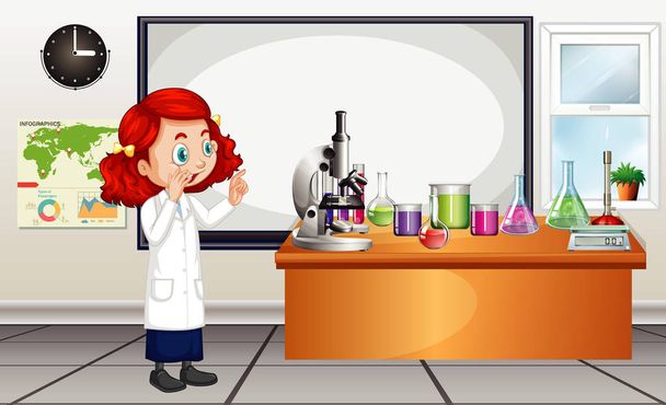 Cientista olhando para os equipamentos de laboratório na sala
 - Vetor, Imagem