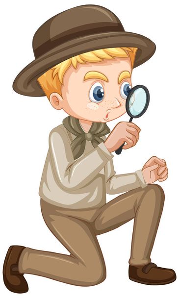 Boy with magnifying glass on isolated background - Vector, Image