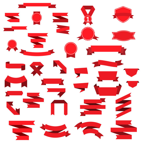 set of red ribbon banner icon - ベクター画像