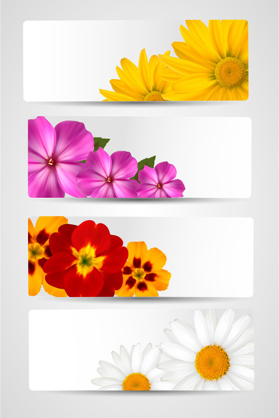 Set of banners with different colorful flower. Vector illustrati - Vetor, Imagem