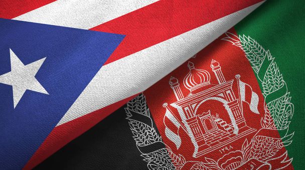 Puerto Rico and Afghanistan two flags textile cloth, fabric texture  - Photo, Image