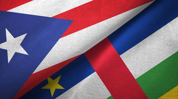 Puerto Rico en Centraal-Afrikaanse Republiek twee vlaggen textiel textuur  - Foto, afbeelding