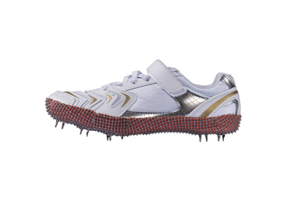 Sport shoes. White sneaker with spikes. Leather running shoes - Photo, Image