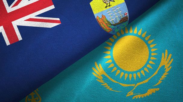 Heilige Helena und Kasachstan zwei Flaggen Textilstoff, Textilstruktur - Foto, Bild