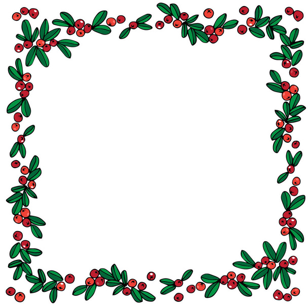 leaves and berries hand drawn decorative colorful square frame Christmas Thanksgiving New Year festive vector illustration isolated on white background - Διάνυσμα, εικόνα