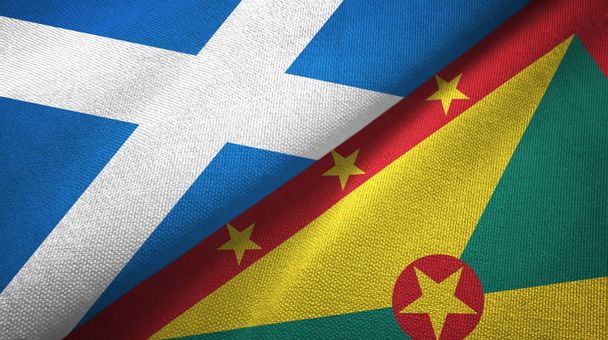 Skócia és Grenada két zászló textilszövet, szövet textúra - Fotó, kép