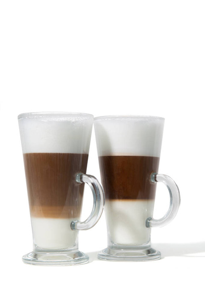 Two classes of caffe with milk on white background - Fotó, kép
