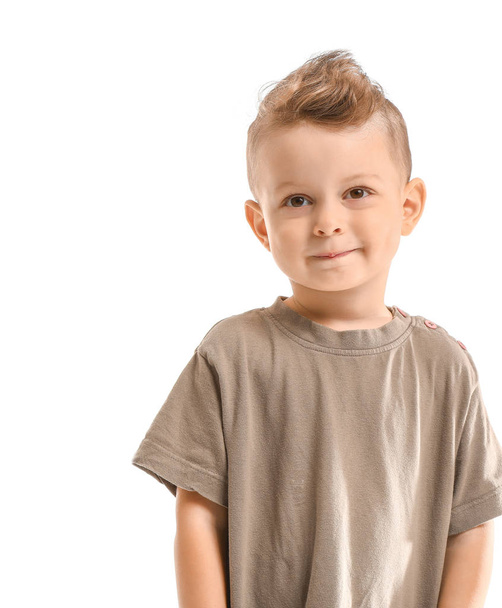 Portrait of cute little boy on white background - Foto, afbeelding