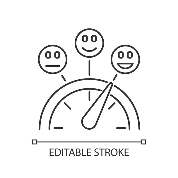 Satisfaction level linear icon. Good, neutral and bad experience. Emotion meter. Scale with emoticons. Thin line illustration. Contour symbol. Vector isolated outline drawing. Editable stroke - Vector, Image