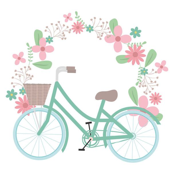 retro bicycle with basket and floral decoration - Vettoriali, immagini